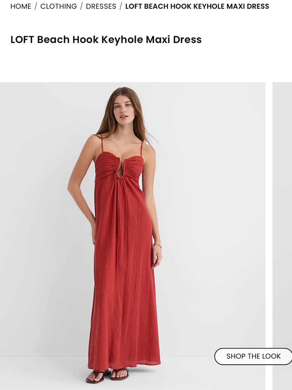 LOFT Brick Red Spaghetti-Strap Keyhole Maxi Dress